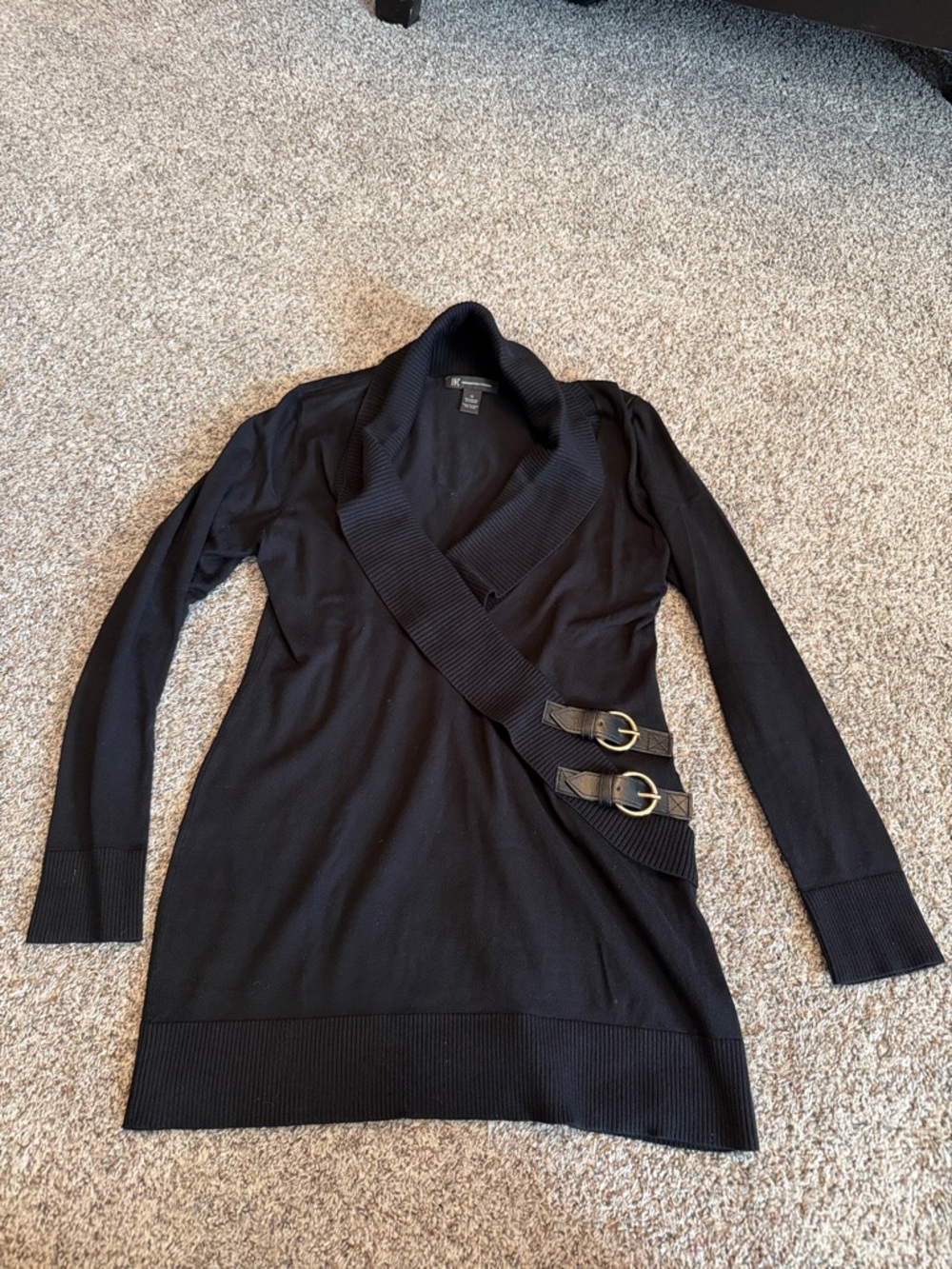INC International Concepts Black Cowl Neck Sweater with Buckle Detail